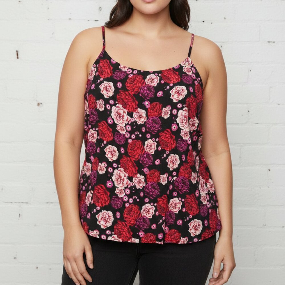 Old Navy Tank Red Black Floral Grunge Indie Festival Casual 4X